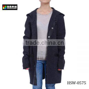 Fashion Hooded Wool Knitted Women Winter Coat, Warm Winter Woolen Long Coat