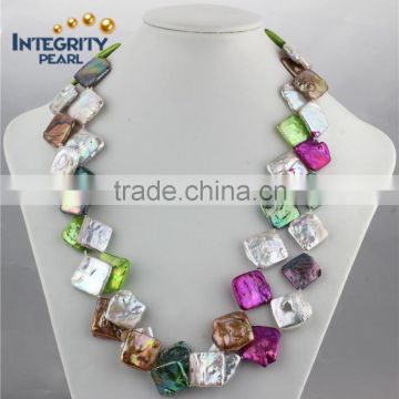 Modern necklace design 20-25mm colorfuls square shell pearl necklace