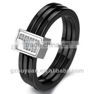 Women's Black Ceramic Ring Set With Diamonds
