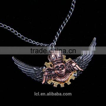 2015 Yiwu Fashion Imitation Jewelry Hot Sale New Arrive Steampunk Gear Angel Wings Pendant Statement Necklace Key Chain photo-4