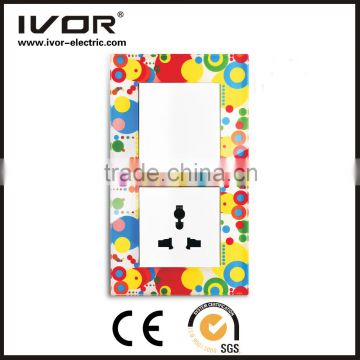 2016 new design IVOR glass panel mechanical socket and push botton light switch