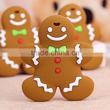 BPA free child safty chewalble funny silicone rubber gingerbread man baby teether