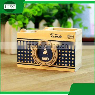 Multipurpose Wooden Cartoon Camera Penholder Storage Pen Container Case Box Holder photo-2