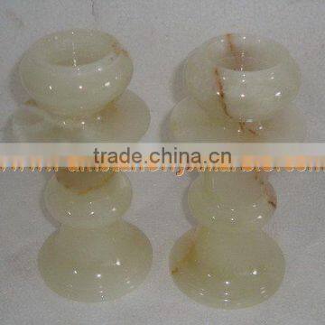 NATURAL COLOR ONYX CANDLE HOLDERS STANDS photo-2
