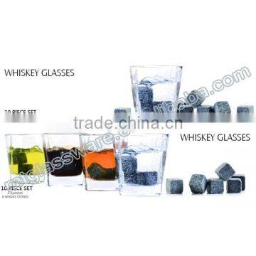 Heavy Square Base Whiskey Glass With Whiskey Stone photo-2