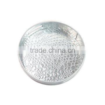 Round Silver Faux Leather Tray For Home/Office photo-4