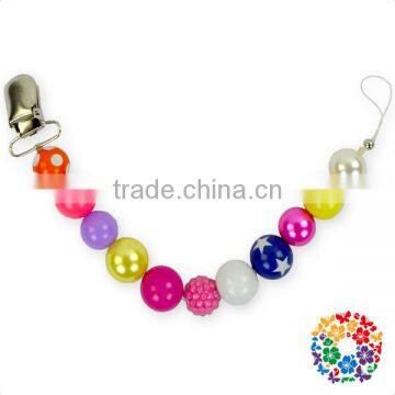 Latest Design Bubble Gum Pink White Beads Baby Metal Pacifier Clips photo-4