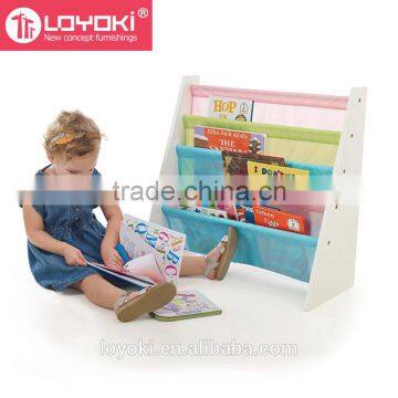 4 Tier Kids' Book Rack Wooden Bookcase With Nylon Fabric Pockets Kids Bookcase photo-4