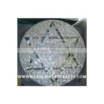 Semi Precious Round Marble Mother Of Pearl Table Top