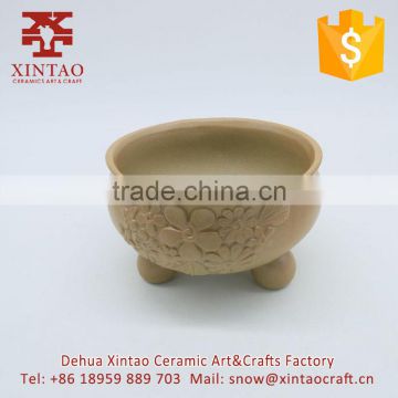 New design black flower carved surface ceramic Round succulents flower plant pots for sale