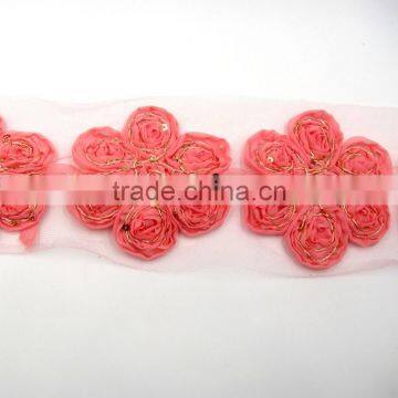 New Latest Csutom Gold Line Chiffon Flower Applique Work Designs for Dress photo-5