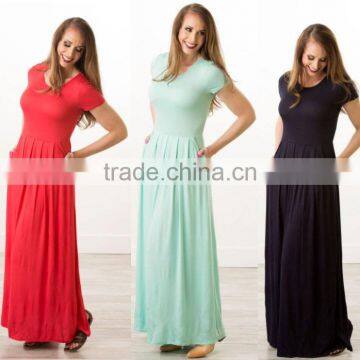 Short Sleeve classic Pleated Maxi oversized t-shirt dress wholesale muslim dress long