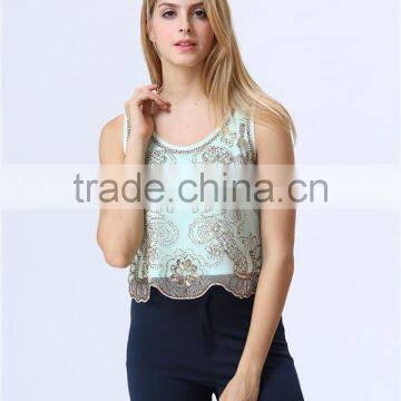 New Design Ladies Sequin Embroideried Beaded Cami Top photo-3