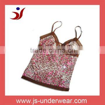 Women's Brown Pink Animal Print Camisole Pajamas, style JS-146,Size S-XXL,Accept OEM