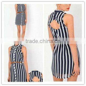 12DR155 Summer Hot Seling Latest Design Clemency Striped Shirt Dress