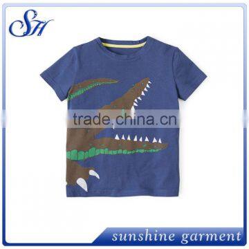 GSM cotton navy kids t shirt with good quality crocodile printed