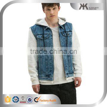 Wholesale China fashion hooded mens jersey sleeve denim jacket