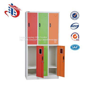 Customized Colorful Dressing Room 6 Door Steel Wardrobe Staff Lockers