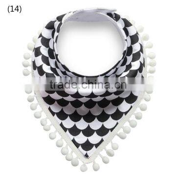 S17222A High Quality Cute Cotton Bandana Baby Bibs With Mini Pom-Pom photo-6