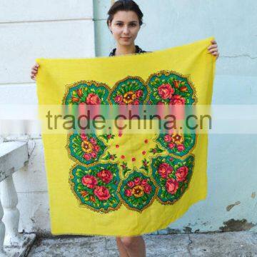Vintage Ukrainian Shawl, Russian Floral Scarf ,russian Shawl, Floral Scarf, Head Scarf, Beautiful Shawl, Yellow, Babushka Russia photo-6