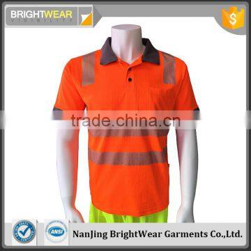 Hot sale poly/Cotton dropped needle short sleeve hi vis warning segmented tape interlock safety polo shirt