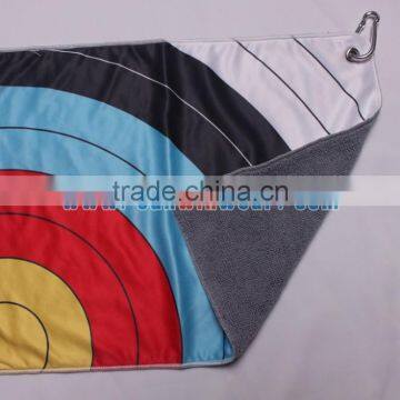 High quality outdoor travel towel with clip ,Golf Towel woven logo with hook