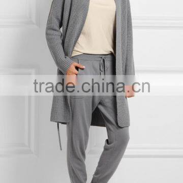 Light Grey Slips On Wool and Cashmere Blend Cardigan With Thin Waist Rope photo-4