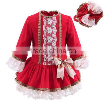 Wholesale Handmade Pettigirl Autumn Red Girl Boutique Dress Cotton Flower Girls Dress With Hair Accessories G-DMGD908-893