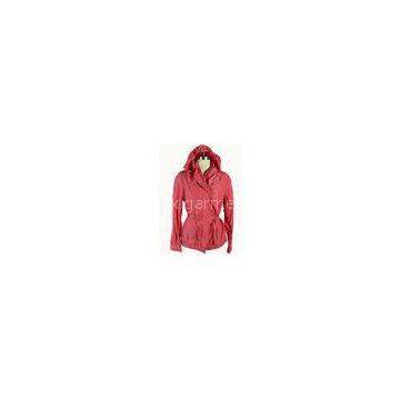 Red Long Cotton Ladies Blouson , Windbreaker Hooded Padded Jacket