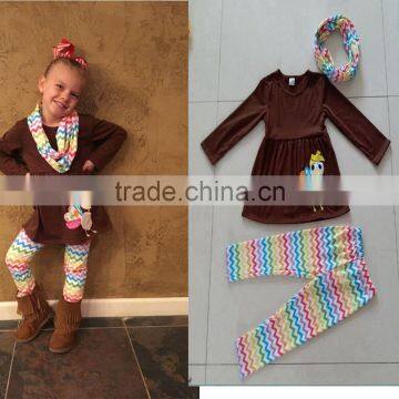 high quality brown turkey embroidery wholesale girls boutique clothing