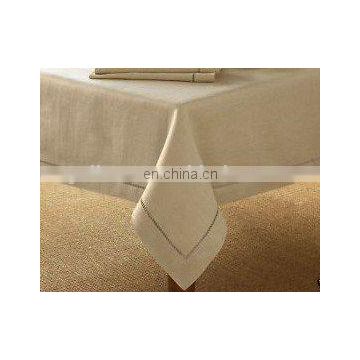 linen table cloth with around hand ladder hemstitched in natural/beige color