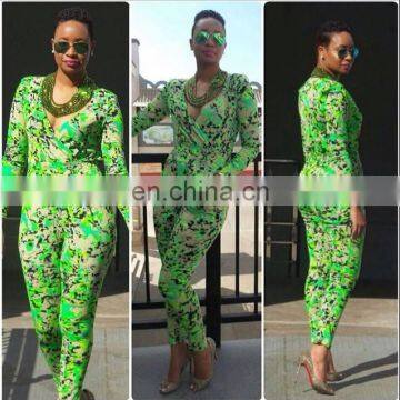 Ankara jumpsuit styles pictures green soft fabric women jumpsuits wholesale