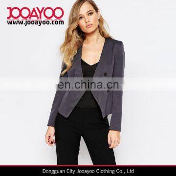 Ladies Textured Collarless Office Wear Cropped Blazer in Charcoal