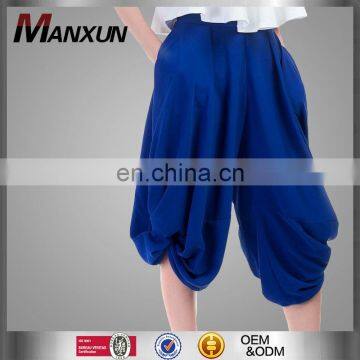 Royal blue japanese origami inspired short baggy harem pants women