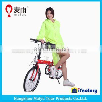 Maiyu Waterproof cycling pvc foldable rain jacket with hood,one piece bike raincoat