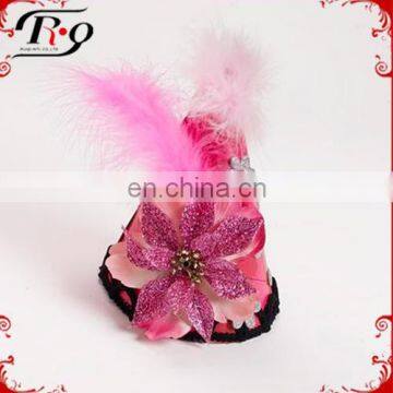 Cone Shaped Pink Flower Feather New Year Eve Hat