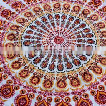 72" Indian Mandala Hippie Orange Mandala Round Roundie Tapestries Hippy Boho Gypsy Round Beach Throw Yoga Mat Pom Pom photo-2