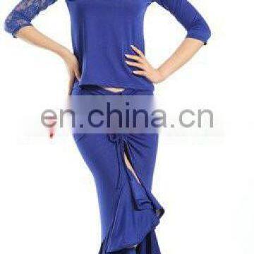 Ballroom professional two pieces latin dance costume including top and skirt set L-7054#