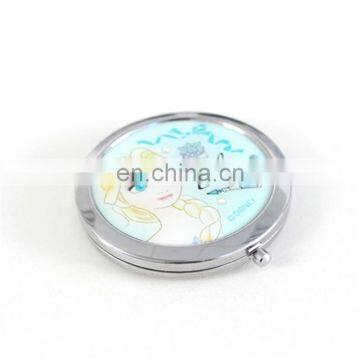 elegant round folding design portable decorative tin cartoon metal pocket mirror