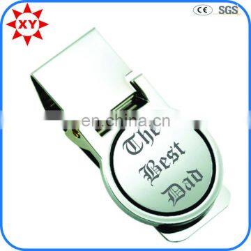 Hot selling steel engraved metal money clip with round shape