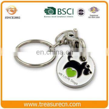 Supermarket shopping cart coin keychain, trolley token euro coin keychain, metal trolley coins enamel keychain keyring