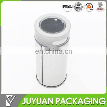 Small metal round tin box with PVC window for packing