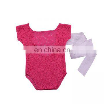 7 Colors Newborn Baby Photography Prop Lace Baby Romper With Bow Streamer photo-5