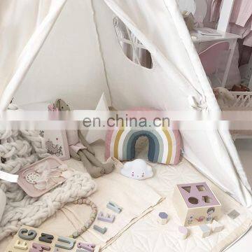Kids Teepee Tent Children Play Tent Indoor &Outdoor Kids Playhouse White Canvas Teepee With Wood Pole photo-6