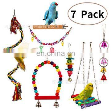 Climbing rope acrylic soft bridge stand stick colorful swing bell string 7 piece parrot combination toy