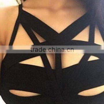 Summer dress wholesale 2015 new fashion women black cutout strap sey fashion bandage crop top Bandage Bodycon Women Wearing