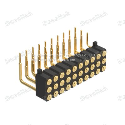 Dnenlink 2.54mm Pitch Triple Row H4.0mm Concave Contact Right Angle Female Header DIP Type PogoPin Header With Peg photo-2