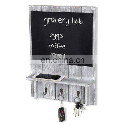 Rustic Wood Wall-Mounted Organizer with Chalkboard, Shelf & Key Hooks