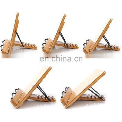 Bamboo Book Stand Adjustable Book Holder Tray and Page Paper Clips-Cookbook Reading Desk Portable Sturdy Lightweight Bookstand-T photo-3
