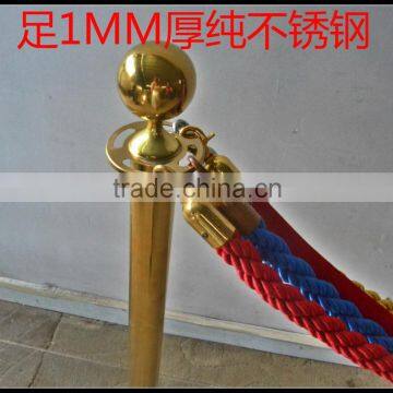 Gold Braided Rope Barrier Pole With Velvet Rope For Crowd Control